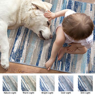 Aqua Beige Washable Non Slip Soft Hallway Kitchen Runner Rug