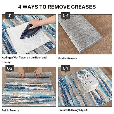 Aqua Beige Washable Non Slip Soft Hallway Kitchen Runner Rug