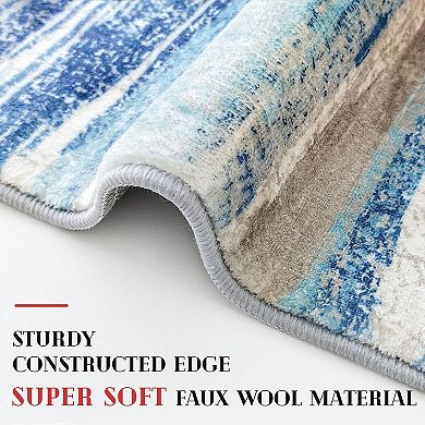 Aqua Beige Washable Non Slip Soft Hallway Kitchen Runner Rug