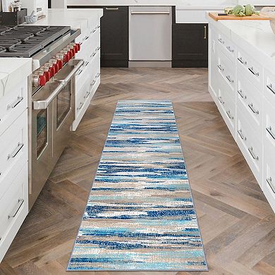 Aqua Beige Washable Non Slip Soft Hallway Kitchen Runner Rug