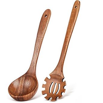 Zoulao 2 pc Teak Wood Utensil Set, Soup Ladle & Pasta Spoon, for Cooking & Serving.