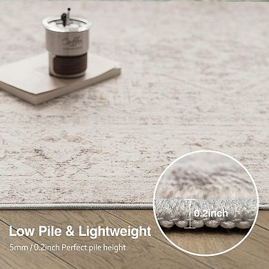 Beige Vintage Washable Non Slip Low Pile Medallion Area Rug for Entryway Kitchen Bedroom