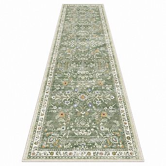 Boho Floral Washable Runner Rug Non Slip Low Pile Distressed Carpet For Home