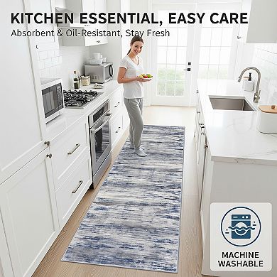 Abstract Striped Washable Non Slip Low Pile Runner Rug For High Traffic Areas