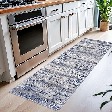 Abstract Striped Washable Non Slip Low Pile Runner Rug For High Traffic Areas