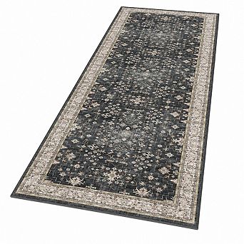 Black Boho Non Slip Pet Friendly Washable Low Pile Boho Runner Rug