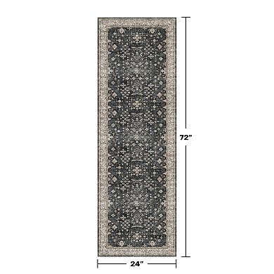 Black Boho Non Slip Pet Friendly Washable Low Pile Boho Runner Rug