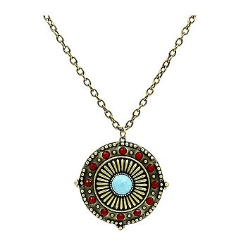 Alamode Antique Copper Brass Synthetic Glass Ornate Necklace & Pendant