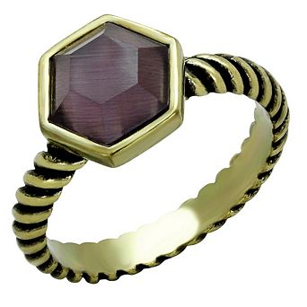 Alamode Antique Copper Synthetic Cats Eye Twisted Ring