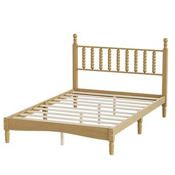 Pnronnc Wood Platform Bed with Gourd Shaped Headboard Wooden Slat Support