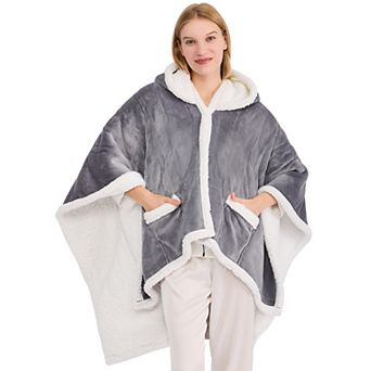 Inhand Wearable Heated Throw Blanket 50"x60", Flannel Electric Wrap Poncho Shawl with Pockets