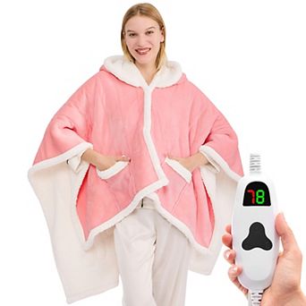 Inhand Wearable Heated Throw Blanket 50"x60", Flannel Electric Wrap Poncho Shawl with Pockets