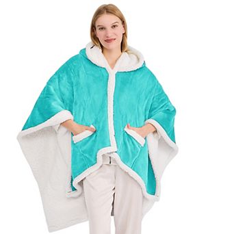 Inhand Wearable Heated Throw Blanket 50"x60", Flannel Electric Wrap Poncho Shawl with Pockets