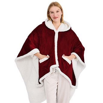 Inhand Wearable Heated Throw Blanket 50"x60", Flannel Electric Wrap Poncho Shawl with Pockets