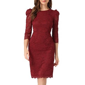 Women's Elegant Lace Dress 3/4 Sleeve Wedding Guest Bodycon Cocktail Dresses