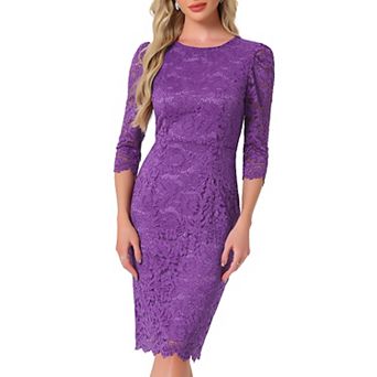 Women's Elegant Lace Dress 3/4 Sleeve Wedding Guest Bodycon Cocktail Dresses