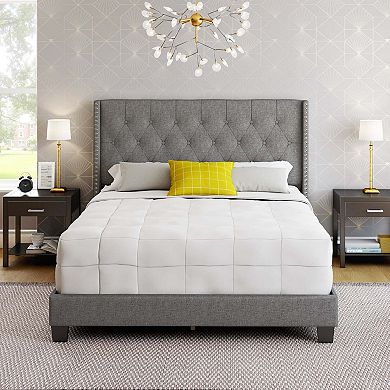 Boyd Sleep Mia Linen King Size Upholstered Platform Bed Frame - Tufted Headboard