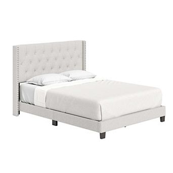 Boyd Sleep Mia Linen King Size Upholstered Platform Bed Frame - Tufted Headboard