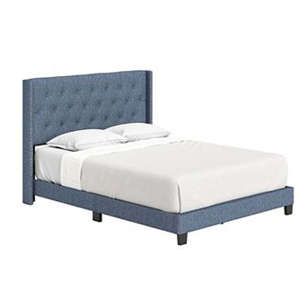 Boyd Sleep Mia Linen King Size Upholstered Platform Bed Frame - Tufted Headboard