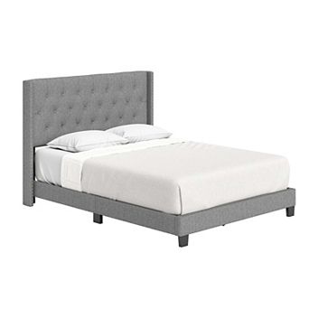 Boyd Sleep Mia Linen King Size Upholstered Platform Bed Frame - Tufted Headboard