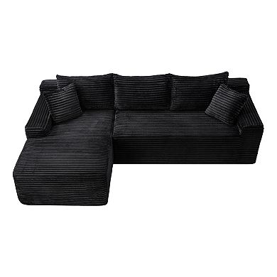 Compression Corduroy Sectional Couch Sofa With L-Shape Chaise