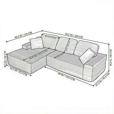 Compression Corduroy Sectional Couch Sofa With L-Shape Chaise