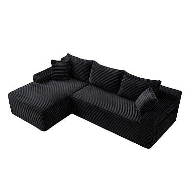 Compression Corduroy Sectional Couch Sofa With L-Shape Chaise