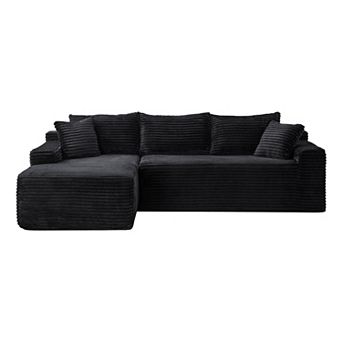 Compression Corduroy Sectional Couch Sofa With L-Shape Chaise