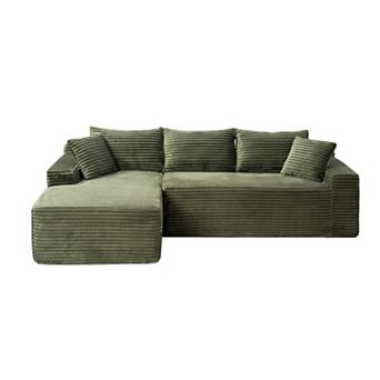 Compression Corduroy Sectional Couch Sofa With L-Shape Chaise