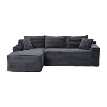Compression Corduroy Sectional Couch Sofa With L-Shape Chaise