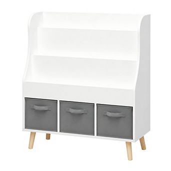 Lufeiya Kids Bookshelf with 3 Fabric Bins, Front-Facing Bookcase Display Organizer for Toddlers