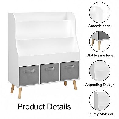 Lufeiya Kids Bookshelf with 3 Fabric Bins, Front-Facing Bookcase Display Organizer for Toddlers