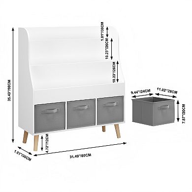 Lufeiya Kids Bookshelf with 3 Fabric Bins, Front-Facing Bookcase Display Organizer for Toddlers