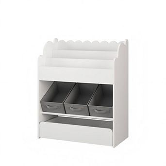 Lufeiya Kids Bookshelf with Storage Bins & Drawer, 3 tier Bookcase for Toys & Books