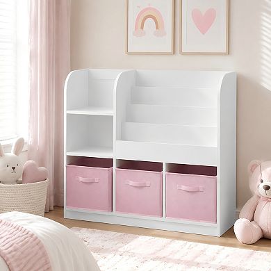 Lufeiya Kids Bookcase and Toy Storage Organizer, 3 Fabric Drawer Bookshelf Display Stand