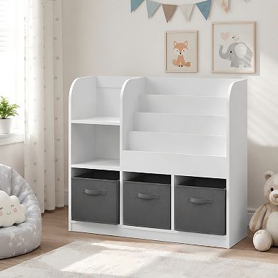 Lufeiya Kids Bookcase and Toy Storage Organizer, 3 Fabric Drawer Bookshelf Display Stand