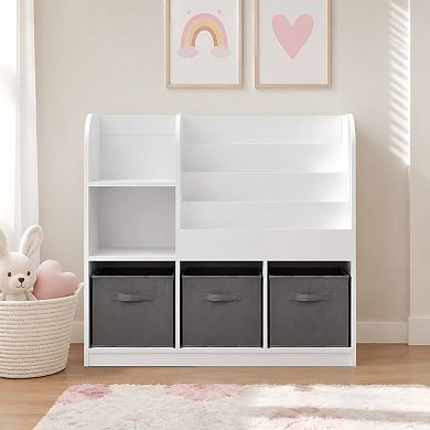 Lufeiya Kids Bookcase and Toy Storage Organizer, 3 Fabric Drawer Bookshelf Display Stand