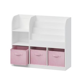 Lufeiya Kids Bookcase and Toy Storage Organizer, 3 Fabric Drawer Bookshelf Display Stand