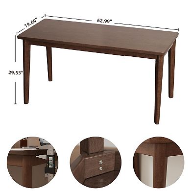 Lufeiya 55.1 or 63 inch Solid Wood Writing Desk, Rubberwood Computer Desk for Home Office