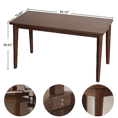 Lufeiya 55.1 or 63 inch Solid Wood Writing Desk, Rubberwood Computer Desk for Home Office