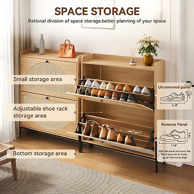Lufeiya 2 Drawer Entryway Slim Rattan Shoe Cabinet