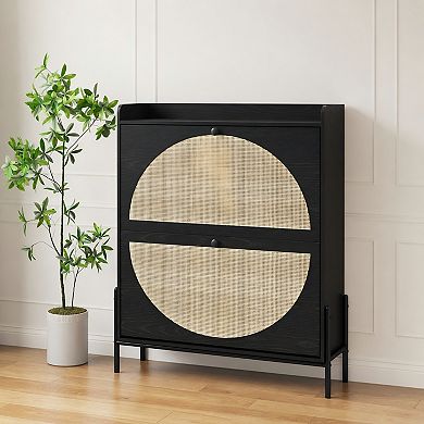 Lufeiya 2 Drawer Entryway Slim Rattan Shoe Cabinet