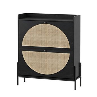 Lufeiya 2 Drawer Entryway Slim Rattan Shoe Cabinet