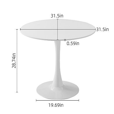 Lufeiya 31.5 Inch Round Dining Table with Tulip Pedestal Base MDF Wood Top for Dining Room