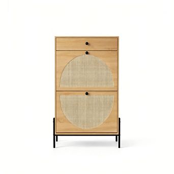 Lufeiya 2 Door Rattan Shoe Cabinet with Drawer for Entryway