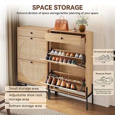 Lufeiya 2 Door Rattan Shoe Cabinet with Drawer for Entryway