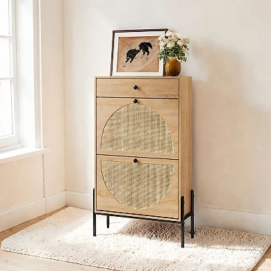 Lufeiya 2 Door Rattan Shoe Cabinet with Drawer for Entryway