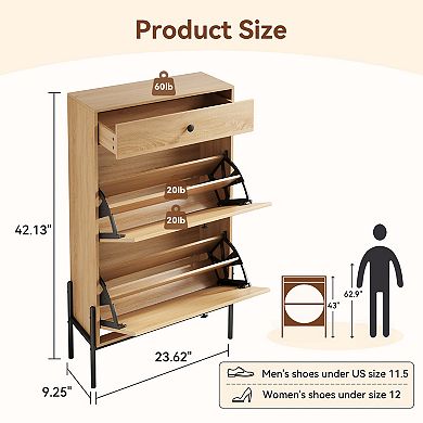 Lufeiya 2 Door Rattan Shoe Cabinet with Drawer for Entryway