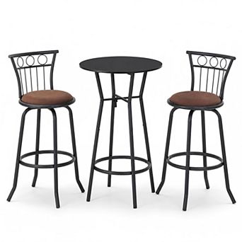 Lufeiya 3 pc Counter Height Dining Table Set with 2 Chairs, Fabric Seats and Metal Backrest