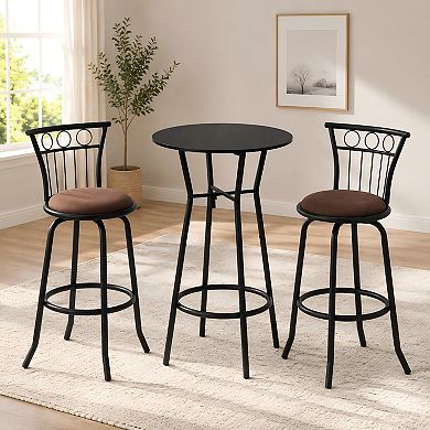 Lufeiya 3 Piece Counter Height Dining Table Set with 2 Chairs, Fabric Seats and Metal Backrest